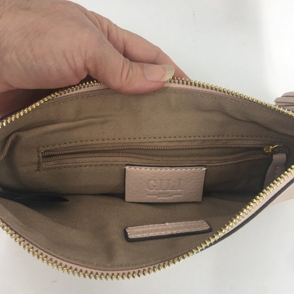 G.I.L.I. Pebble Leather Tassel Ballet Pink Pouch Clutch Bag Monogram Initial C - Picture 10 of 11